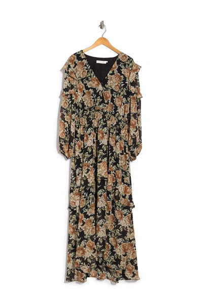 Shop Astr Floral Long Sleeve Maxi Dress In Black-rust