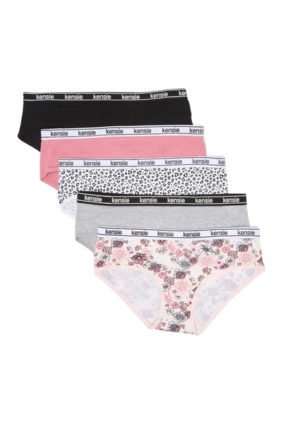 Shop Kensie Tagless Mixed Print Cotton Bikini Panties In Lt. Topaz
