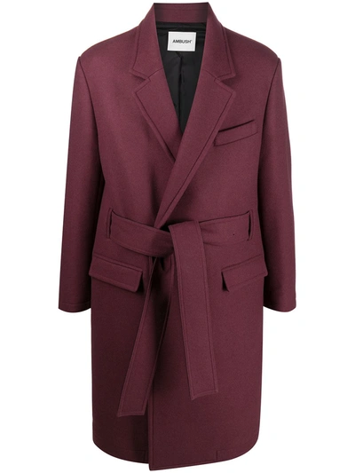 Shop Ambush Belted Single-breasted Coat In Red