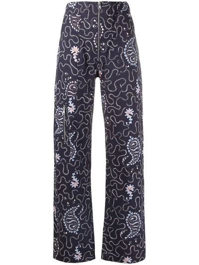 Shop Isabel Marant Étoile Abstract-print Cotton Trousers In Blue