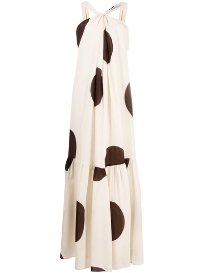 Shop Erika Cavallini Giant Polka Dot Wrap-halterneck Silk Dress In Neutrals