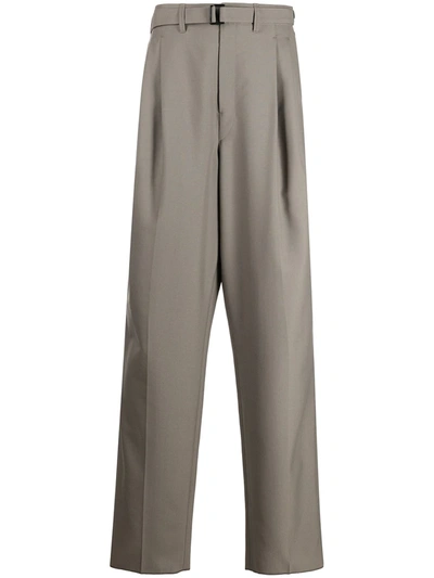 Shop Lemaire Belted Pleat Trousers In Neutrals