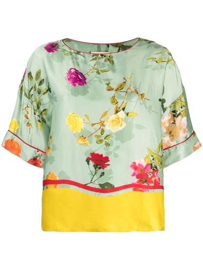 Shop Semicouture Rose-print Blouse In Green