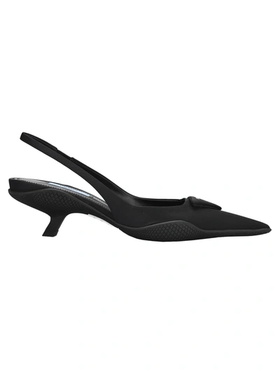 Shop Prada Brushed Leather Slingback Pumps In Black