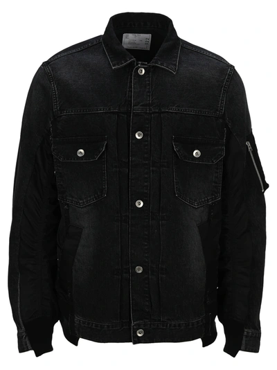 Shop Sacai Denim X Ma1 Jacket In Black