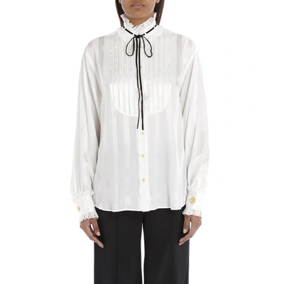 Shop Dolce & Gabbana Striped Satin Jacquard Shirt In Bianco Naturale