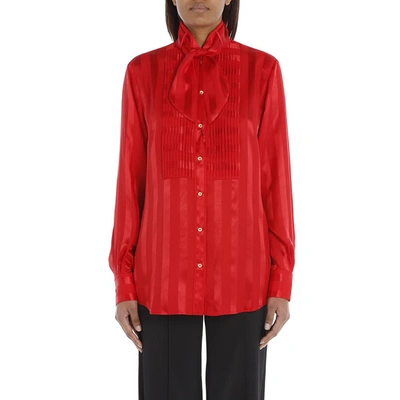 Shop Dolce & Gabbana Striped Satin Jacquard Shirt In Rosso Lacca