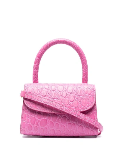 Shop By Far Circular Mini Handbag In Crocodile Print Leather In Fuxia