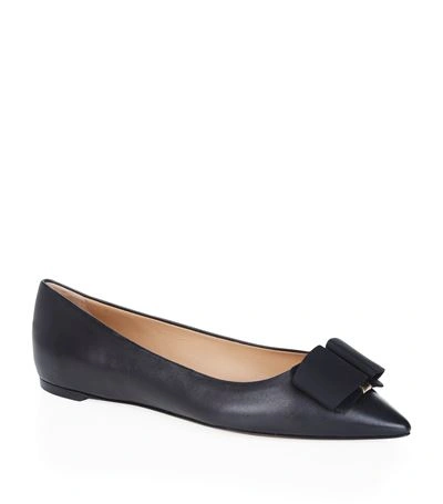 Ferragamo Mimi Bow Point-toe Leather Flats In Black