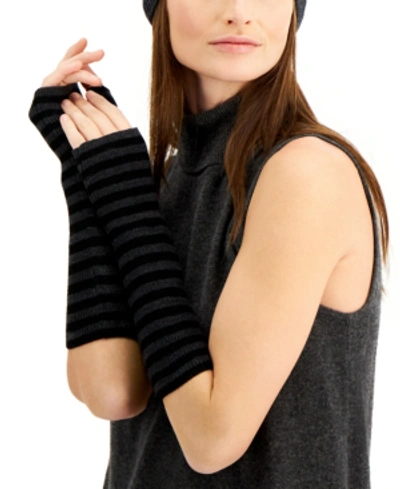 Shop Eileen Fisher Merino Wool Striped Glovelettes In Charcoal