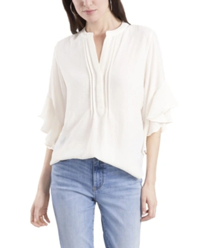 Shop Vince Camuto Women's Ruffle Sleeve Henley Blouse In New Ivory