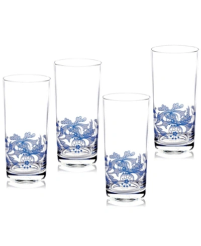 Shop Spode Blue Italian Highball Glasses, Set Of 4 In Blue/white