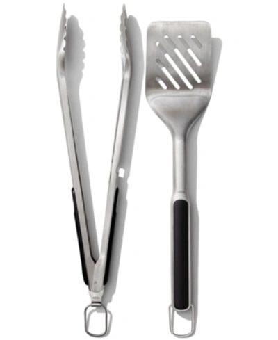 Shop Oxo 2-pc. Grilling Tongs & Spatula Set In Stainless Steel