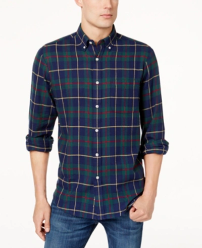 Shop Club Room Men's Plaid Flannel Shirt, Created For Macy's In Navy Blue