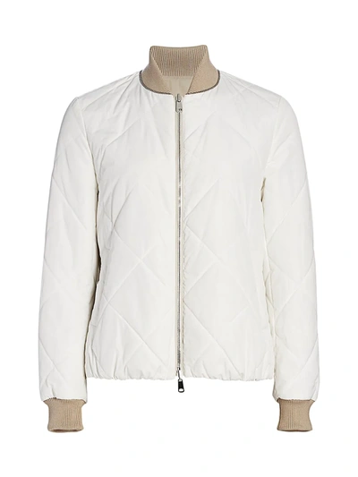 Shop Brunello Cucinelli Women's Quilted Bomber Jacket In White