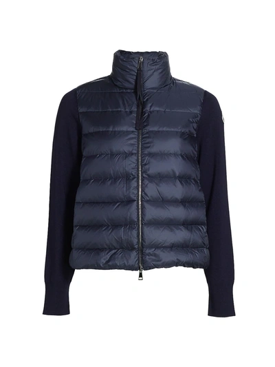 Shop Moncler Short Down Knit Combo Jacket In Navy