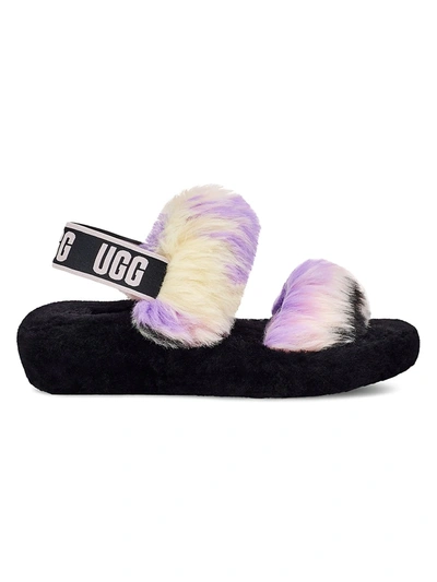 Shop Ugg Oh Yeah Tie-dye Faux Shearling Slingback Slippers In Purple Beige