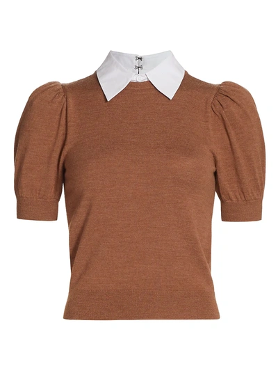 Shop Alice And Olivia Chase Puff-sleeve Sweater In Camel White