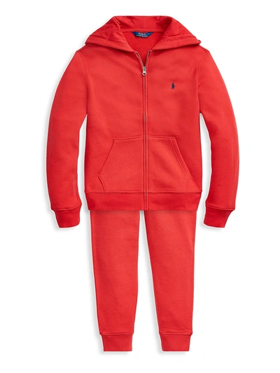 Shop Ralph Lauren Boy's Fleece Zip Hoodie In Red