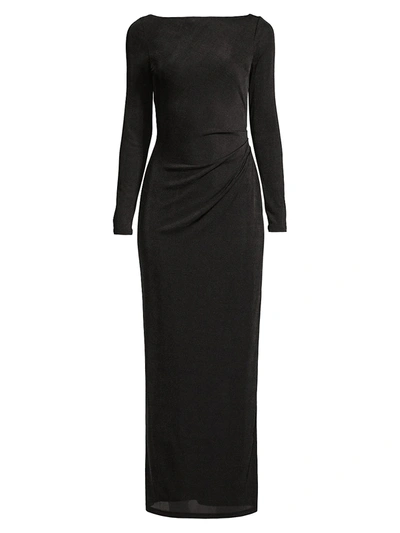 Shop Significant Other Bambi Ruched-back Long-sleeve Gown In Black