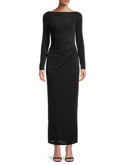 Shop Significant Other Bambi Ruched-back Long-sleeve Gown In Black