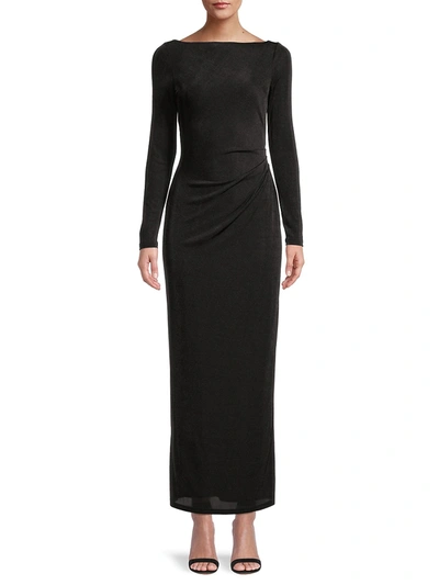 Shop Significant Other Bambi Ruched-back Long-sleeve Gown In Black