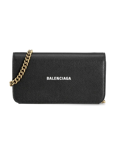 Shop Balenciaga Women's Cash Leather Phone-case-on-chain In Noir