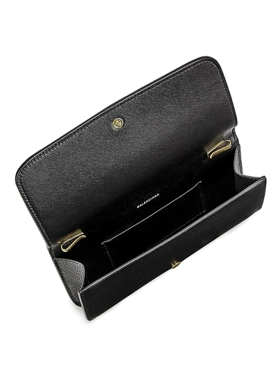 Shop Balenciaga Women's Cash Leather Phone-case-on-chain In Noir