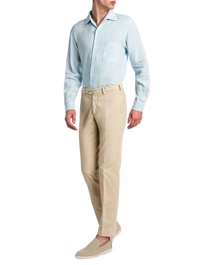 Shop Loro Piana Men's Linen Pocket Button-down Shirt In White