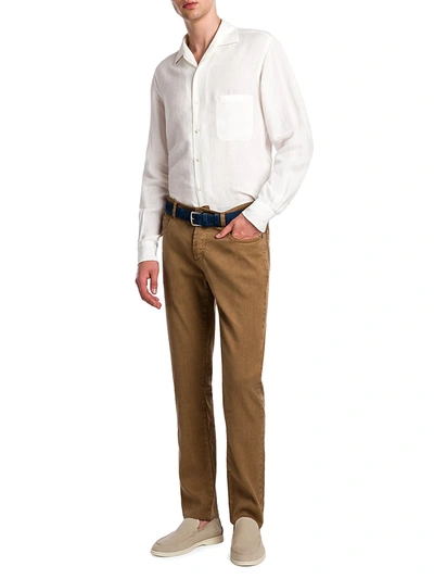 Shop Loro Piana Men's Linen Pocket Button-down Shirt In White