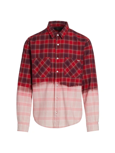 Shop Amiri Bleached Flannel Check Shirt In Red