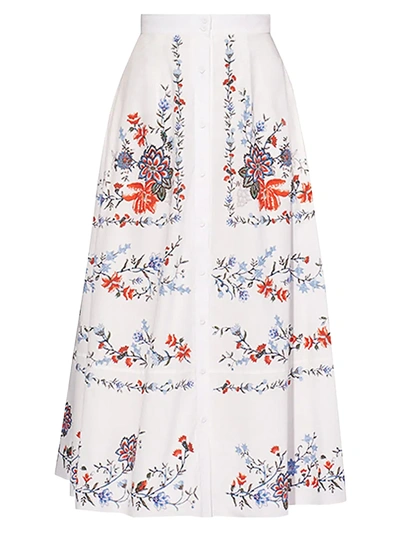 Shop Erdem Mervyn Floral A-line Skirt In White Multi