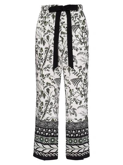 Shop Erdem Horace Floral Silk Trousers In White Green