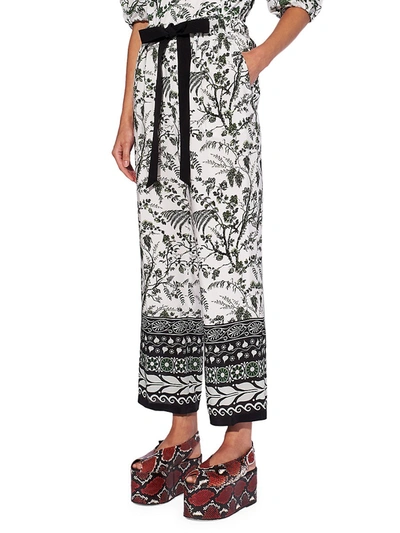 Shop Erdem Horace Floral Silk Trousers In White Green
