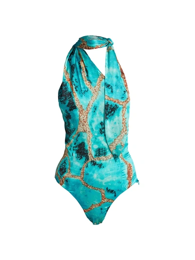 Shop Adriana Iglesias Zoe Tieneck Bodysuit In Pool Blue