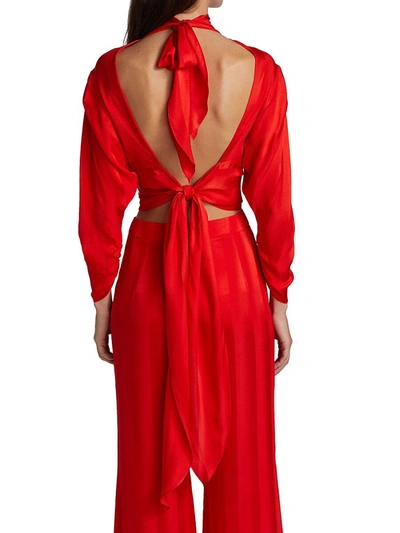 Shop Adriana Iglesias Women's Mina Open Tie-back Silk Top In Red