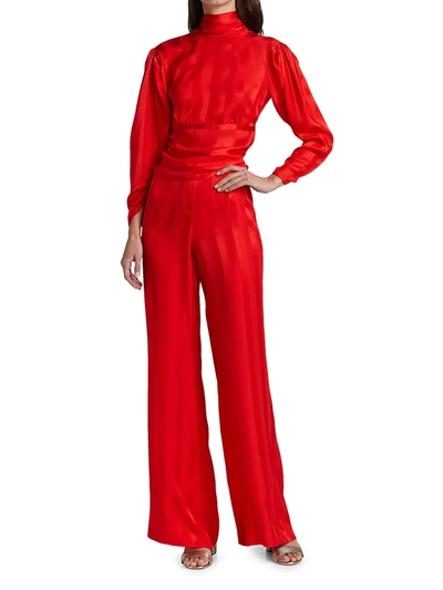 Shop Adriana Iglesias Misty Wide-leg Silk Pants In Red