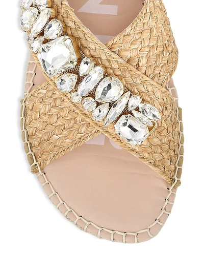 Shop Manebi Crystal-embellished Raffia Espadrille Slides In Natural W Diamonds