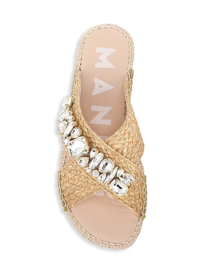 Shop Manebi Crystal-embellished Raffia Espadrille Slides In Natural W Diamonds