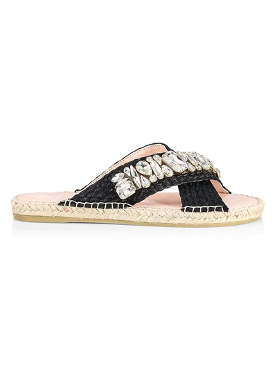 Shop Manebi Women's Crystal Raffia Espadrille Sandals In Black W Diamonds