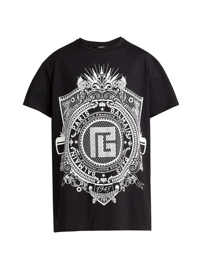 Shop Balmain Logo Graphic Print T-shirt In Black White