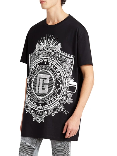 Shop Balmain Logo Graphic Print T-shirt In Black White