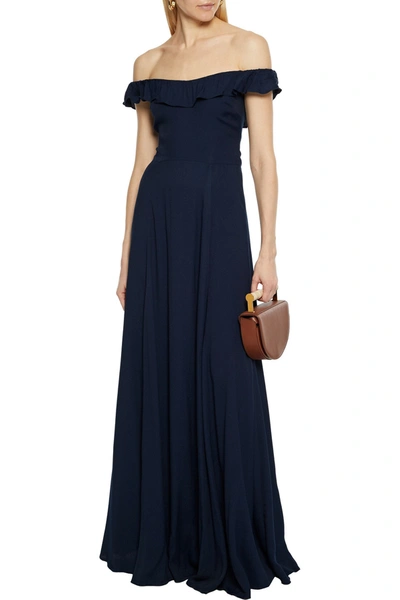Shop Reformation Ruffled Crepe Gown In Navy