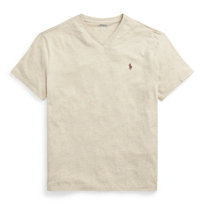 Shop Ralph Lauren Classic Fit Jersey V-neck T-shirt In Dune Heather/brown