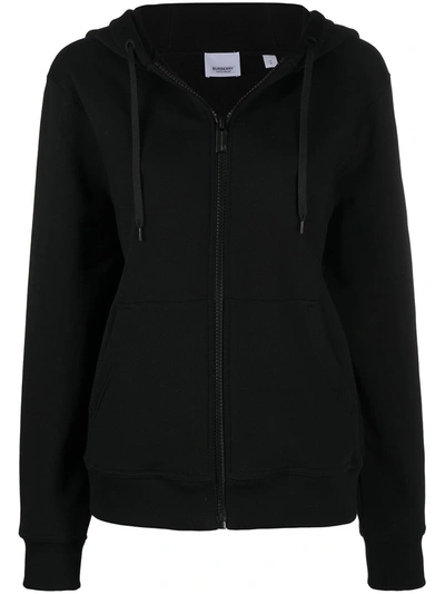 Shop Burberry Logo Cotton Hoodie In Black