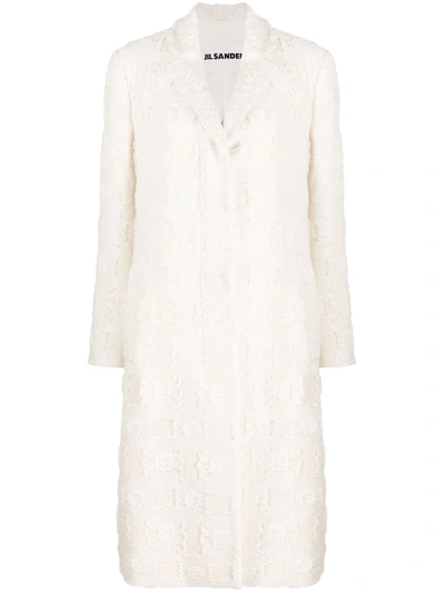 Shop Jil Sander Belted Tweed Coat In White
