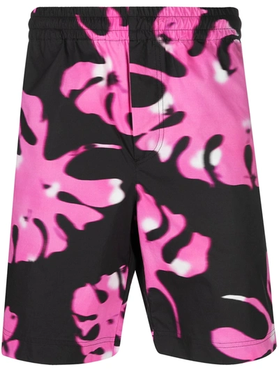 Shop Msgm Leaf Print Bermuda Shorts In Pink