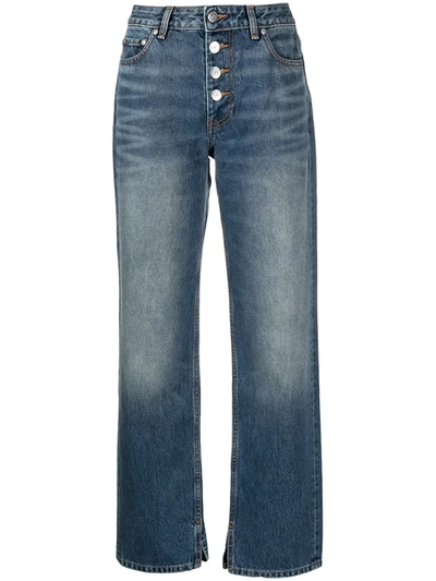 Shop Ganni Mid-rise Straight-leg Jeans In Blue