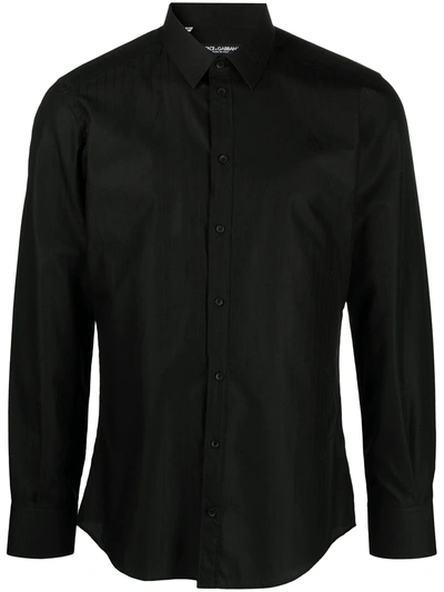 Shop Dolce & Gabbana Pinstripe Long-sleeve Cotton Shirt In Black