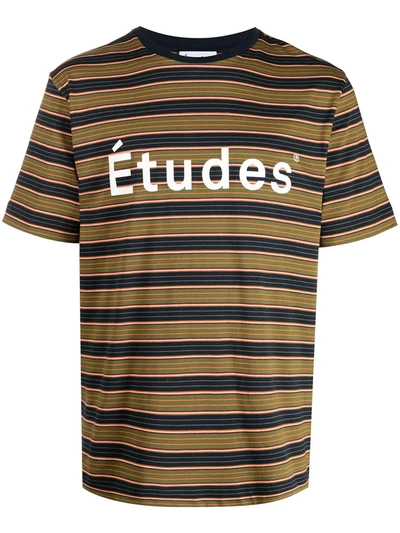 Shop Etudes Studio Striped Logo-print Cotton T-shirt In Green